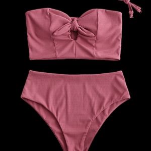 Ribbed keyhole high waisted tankini